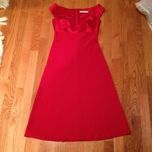 Tahari Red Cap-Sleeve A-Line Dress